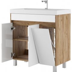 Тумба под умывальник "UNIT 80" Karlo без ящика и корзиной для белья Дуб Вотан Домино (DK5304T) | фото 4